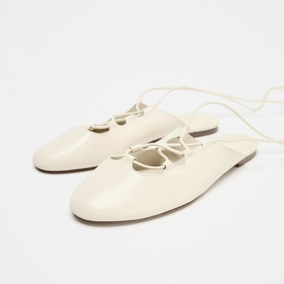 Zara 100% Genuine Leather Slingback Ballet Flats NWT - Picture 2 of 7